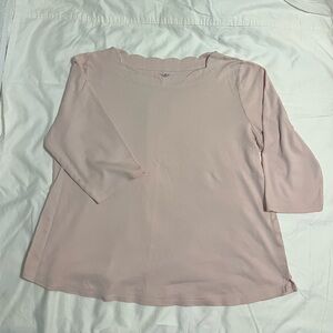 Croft & Barrow Light Pink Scalloped 3/4 Sleeve Top